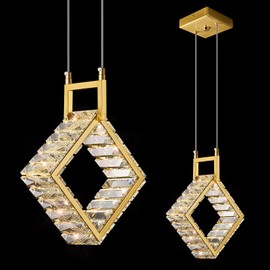 zhllmq Kitchen Island Mini Light Fixture Modern Led Crystal Pendant Light Gold Square Chandelier for Dining Room Living Room Kitchen Bedroom Bar（1-Pack）…