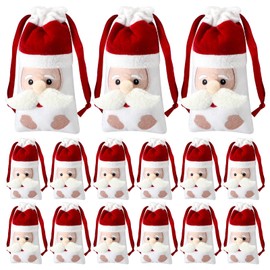 SATINIOR 12 Pcs Plush Santa Drawstring Bags for Christmas 4" x 7" Small Red Velvet Santa Claus Gift Wrap Bags for Xmas Holiday Party Present Supplies