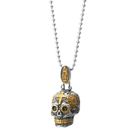COOLSTEELANDBEYOND Mens Women Steel Vintage Silver Gold Sugar Skull Pendant Necklace Cross and Sun Ray 30 in Ball Chain