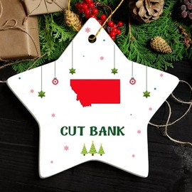 Cut Bank MT Ornament for Christmas Tree Decorations City Travel Souvenir Gifts for Family and Friend - Housewarming Gift Cut Bank Montana Ornament Star 3.25"