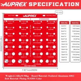 AUPREX Thread Checker,28 Bolt and Nut Identifier Gauges,14 Metric & 14 Standard Sizes Nut and Bolt Thread Gauge with Solid Aluminum Board-Red