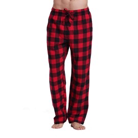 CYZ Men's 100% Cotton Super Soft Flannel Plaid Pajama Pants-BlackRedGingham-S