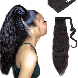 SEGO 50 cm Ponytail Extension, Hairpiece, Corn Wavy Clip-In Ponytail Hair Extension, Curly Synthetic Hair, 20 Inches-90 g, 2A Natural Black