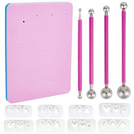 BENECREAT 4 Sizes Double-Ended Stainless Steel Ball Stylus, Mini Petal Clay Cutters Kit with 8 Shapes Polymer Clay Flower Molds for Polymer Clay Jewelry Wreath Earrings Making