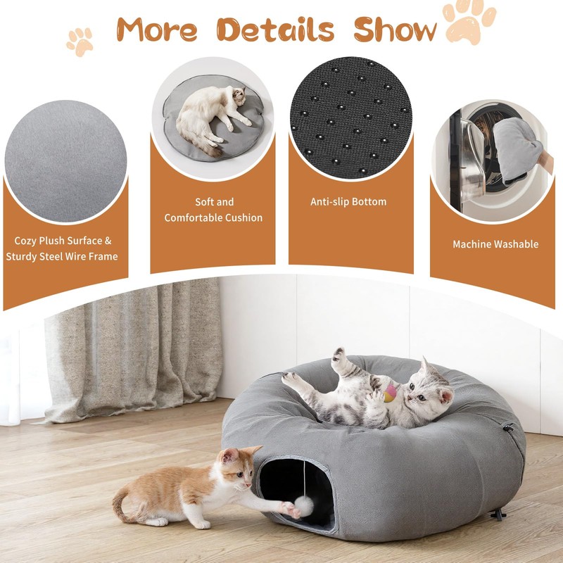 Pawaboo 2-in-1 Cat Tunnel Bed for Indoor Cats, 8-Shaped Large