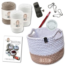 HÄKEL LIESE Crochet Set for Beginners - Large Basket, Crochet Set Beginners, Decorative Basket, Cotton Yarn for Crocheting, Crochet Set, Baskets Crochet, DIY Set Adults, Crochet Set, Learn to Crochet