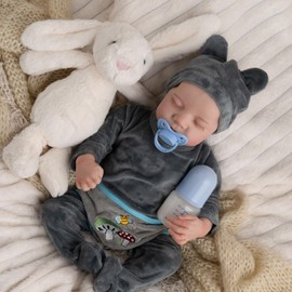 SPICIMOMO Realistic Baby Dolls Boy-18 Inches Lifelike Reborn Baby Dolls Grey, Real Life Sleeping Newborn Doll with Gift Box Set for Kids 3+