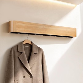 bamzc brz 33" Bamboo Coat Rack Wall Mount, 8 Hidden Hooks, Family, Natural