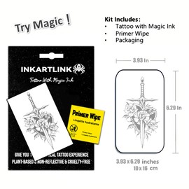INKARTLINK Semi Permanent Tattoo, Temporary Tattoo, party tattoo, beautiful and realistic design, fun tattoo experience, cruelty-free, non-reflective, waterproof (Rose Cross Sword)