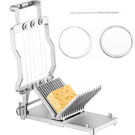 Happybuy Cheese Cutter with Replaceable Wire - 1 cm & 2 cm Cutting Blades, Aluminum Alloy Commercial Cheese Slicer with 304 Stainless Steel Wire for Kitchen Cooking & Baking, AC110~120V, 200W, Silver
