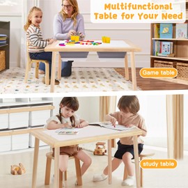 Frogprin Kids Table for Play Study Dining, Upgrade Sensory Table for Toddlers, Indoor Outdoor Play Sand Activity Center, with 2 Large Storage Bins, 7 Sand Toys, Birthday for Children