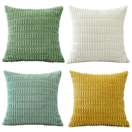 Sungeek Set of 4 Corduroy Cushion Covers, Decorative Cushion Covers, Soft Cushion Cover, Decorative Cushion, Sofa Cushion, Couch Cushion, Decorative Cover for Sofa, Bedroom, Living Room (Green,