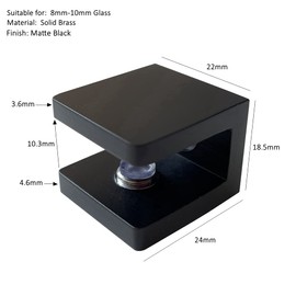 LukLoy Brass Glass Clamp, No-Drill-on-Glass Glass Holder Glass Shelf Bracket Glass Clip Support for 8mm - 10mm Glass (4, Matte Black)