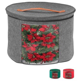 Christmas Wreath Storage Bag,Collapsible Felt Holiday Garland Container with Zipper & Handle, Durable Wreath Organizer Bin for Seasonal Decor Storage 20 x 12 (GREY)