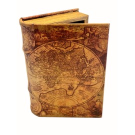 MilmaArtGift World Map Decorative Book Box Stash Box Leather Over Wood Handmade Keepsake