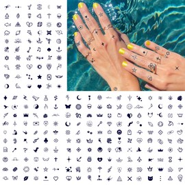 CHARLENT Tiny Small Semi-Permanent Tattoos for Adult - 2 Weeks Long Last Waterproof Realistic Mini Fake Tattoos for Women Men Finger Neck Body/Fades Naturally/No Reflection