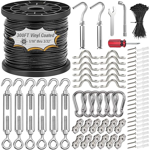 1/16" Wire Rope Kit with 300FT Vinyl Coated 304 Stainless