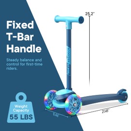 3 Wheel Scooter for Kids, Smooth Light Up LED Front Wheels, Wide Anti Slip Deck, Rear Foot Brake, Easy Lean to Steer Maneuvering, Indoor & Outdoor Ride On Toys for Ages 2 Up, Blue Color
