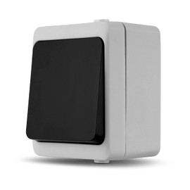 REV - AquaMini, Off Switch - Toggle Switch for Wet Rooms, 35% Less Volume, HxWxL: 48x56x76mm, IP54, 10A, Surface-Mounted, Grey