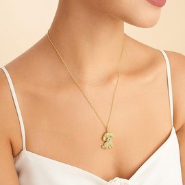 SCAMPER & CO Poodle Cubic Zirconia Puppy Charm Pendant Necklaces for Women - Genuine Gemstone with Elegant Backplate, 18K Yellow Plated Sterling Silver Necklace for Women Easy Closure 18 inch