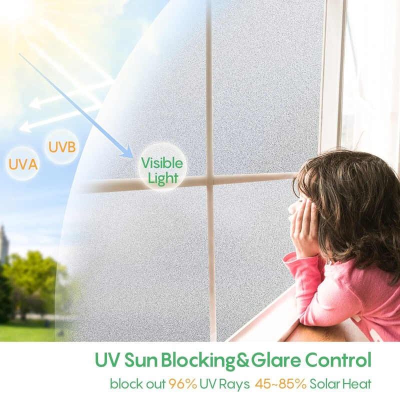 Coavas Window Privacy Film Sun Blocking Frosted Glass Window Clings