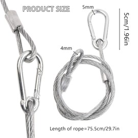Dokeno Pack of 4 Wire Rope Flexible Steel Cable with Eyelets and Hooks 4 mm x 80 cm PVC Coated Wire Rope with Stainless Steel Turnbuckle for Stage Lighting Disco Lighting Max 50 kg
