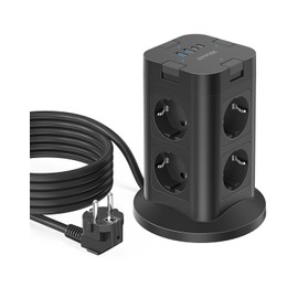 12 in 1 Steckdosenleiste mit 4 USB (2 Type-C), 8 Fach Mehrfachstecker mit Einzeln Schaltbar, Steckdosenleiste Überspannungsschutz, Verteilersteckdose 2M Kabel für Zuhause, Büro, Schwarz