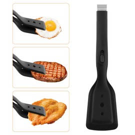 2 in 1 Grip and Flip Spatula Tongs, Egg Flipper Turning Fried Grip Flip Tongs, Fish French Toast Omelet Making, for Home Kitchen BBQ Cooking Tool(Black)