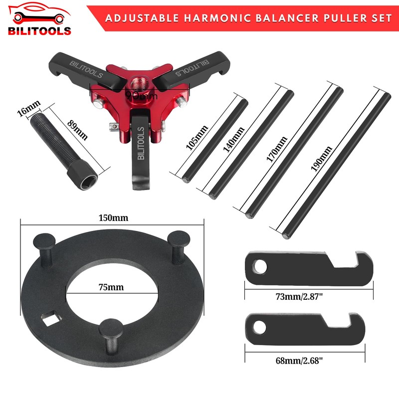 BILITOOLS Harmonic Balancer Puller Set, Upgraded 3-Jaw Pulley Puller with