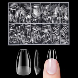 Venares Short False Nails, Pack of 500 Soft Gel Full Cover Nail Tips for Gel Nails, 12 Sizes, PRE-Buff Nail Tips for Gel Nails, Artificial Nails, Short Coffin for Nail Extension with Box