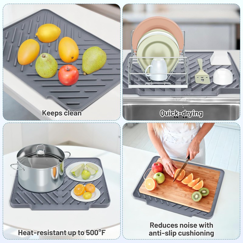 Silicone Dish Drying Mat for Kitchen Counter Essentials Wider Drain