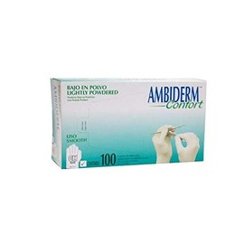 Guante de Latex Ambiderm Confort, caja con 100 guantes desechables, no estéril (Chico - Blanco)