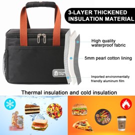 Insulated Lunch Bag for Women Men, Reusable Lunch Box Bag, Leakproof Thermal Insulation Aluminum Thickened Lunch Box, Lunch Tote Bag for Work, Picnic, School, Travel (Black)