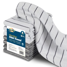 SCRUBIT Microfiber Kitchen Towels - 12" x 12" Microfiber Cleaning Cloth - Soft, Absorbent & Durable Dish Towels for Washing Dishes – Grey and White Microfiber Towel & Cleaning Rags (Grey & White, 8)