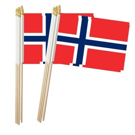 Norway Stick Flag, Norwegian Small Mini Hand Held Flags, Small Norway Flag 5x8 Inch,12 Pack, Party Decorations Supplies for Parades,World Cup,Festival Events