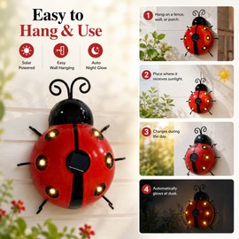 Solar Ladybug Light for Outdoor Decor – IP65 Metal Hanging Ornament for Garden, Fence, Porch & Backyard
