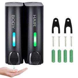 VASA NAMA Dispensador de Jabón para Ducha Dispensador y Organizador de Bomba de Ducha para Baño Montado en La Pared Gel Champú Acondicionador Montaje en Pared con 2 Botellas Recargables（Negro）