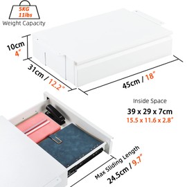 OSteed Under Desk Drawer 18", Pull-out Storage Organizer with Large Slide Extension Mounted Under Flat Wooden Table or Workbench, White_Normal Version