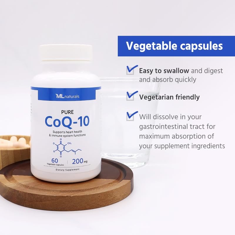 ML Naturals Pure CoQ-10 200 mg, 60 Vegetable Capsules. One