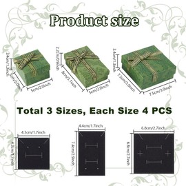 PH PandaHall 12pcs Green Jewelry Gift Boxes Cardboard Paper Jewelry Box, Floral Print Jewelry Gift Box 3 Sizes Gift Cases with Ribbon Bow for Earring Necklaces Bracelet Christmas Boxes