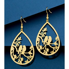 OZEL - Dangle Earrings for Women - Statement Teardrop Earrings 14K Gold White Gold Plated - Delicate Filigree Boho Earrings - Gold, Silver, Black (G_303876)