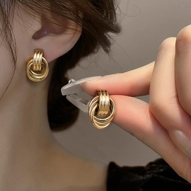 Dochais Geometric Dangle Drop Earrings, 316L Gold Chunky Statement Knot Studs, Trendy Hypoallergenic Gold Jewellery Gift for Women Gold Earrings