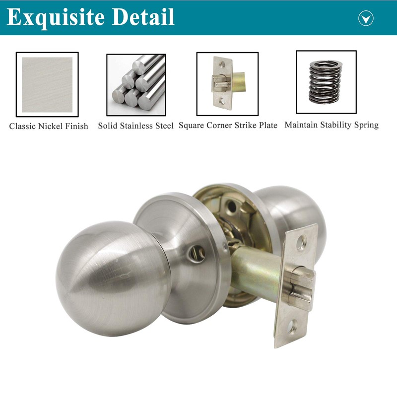 Probrico Round Passage Door Knobs Interior Hall/Closet Door Handles Brushed