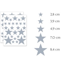 PREMYO Set of 54 Star Wall Stickers Kids - Nursery Decor Easy to Apply - Decals for Bedrooms for Girls Boys Grey