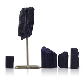 Zodiac Sign Pisces Power Crystal Set of 5- Black Tourmaline for Protection • Alchemy • GROUNDING- 3 Rough Natural Form Healing Stones, 1 Rough Specimen Stone with 1 SHUNGITE Protection Chip