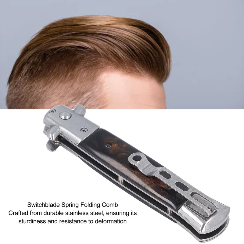 Switchblade Oil Hair Comb Stainless Steel Automatic Spring Folding Comb