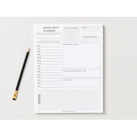 ADHD Daily Planner: A Daily Planner for Neurodivergent Brains! Daily To-Do List with Hourly Schedule, Tasks for Today, Daily Goals, Grateful Prompt, Self-Care, Water Tracker on a Tear off Notepad with 50 Pages, 8x10, by Heidi Fishbein