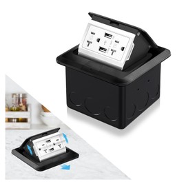 Vagueior Recessed Floor Electrical Outlet Kit,Waterproof Electrical Outlet Covcer Box,Hidden 4.8A USB+20A Tamper-Resistant Receptacle Outlet with Slow Elastic Damping ，ETL Certified,Black(1 Pack)