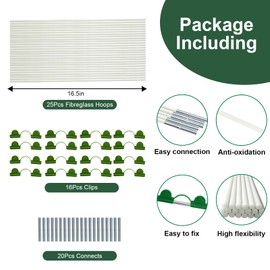 Aierden 25pcs Greenhouse Hoops, 5 Sets Garden Hoops for DIY 3.6FT-5.2FT Wide Grow Tunnel, for 7FT Long Fiberglass Support Hoops Frame for Garden Fabric, DIY Plant Support Garden Stakes
