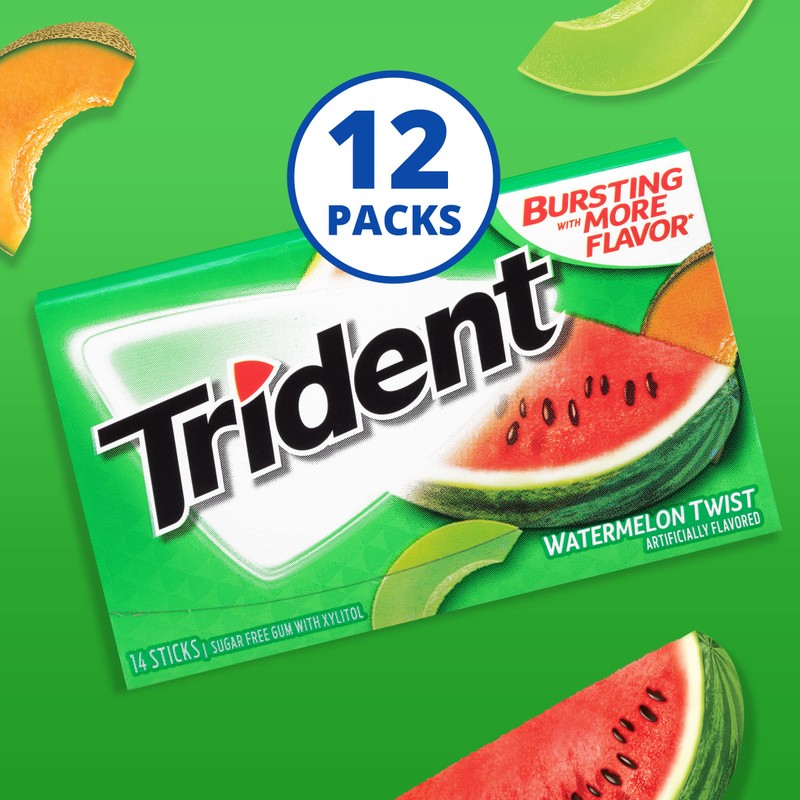 Trident Watermelon Twist Sugar-Free Chewing Gum, 12 Packs of 14